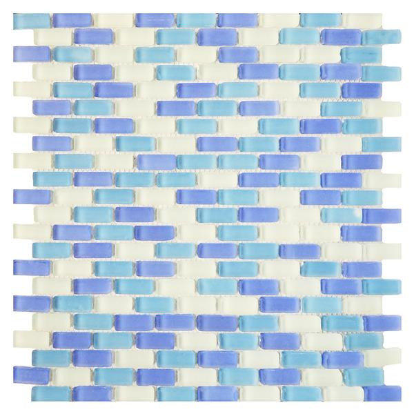 Blue/Turquoise/White Brick Frosted Glass Mosaic 12x11 - EACH