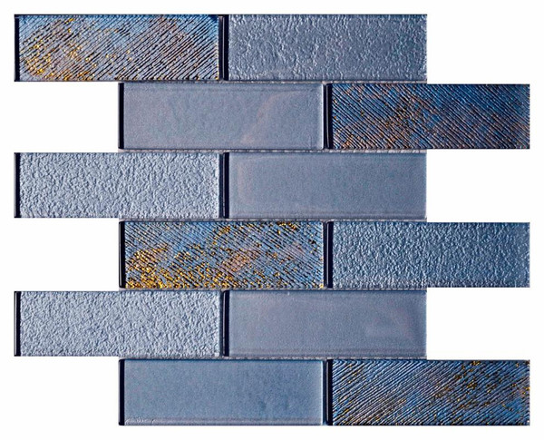 Sky Metallic 2x6 Textured Glass Mosaic - EACH