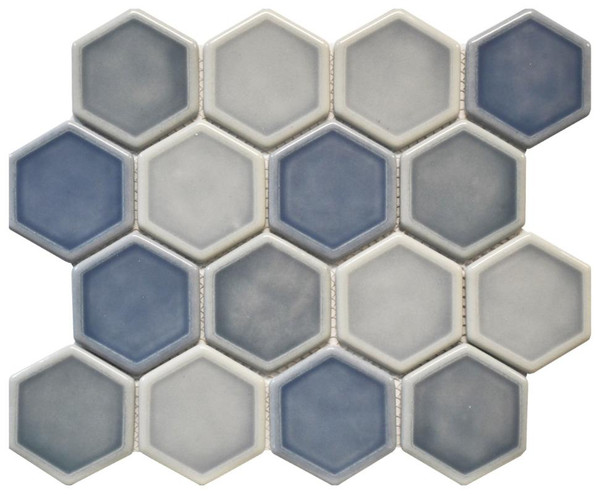 Ocean Mist Dimension Hexagon Glass Mosaic - EACH
