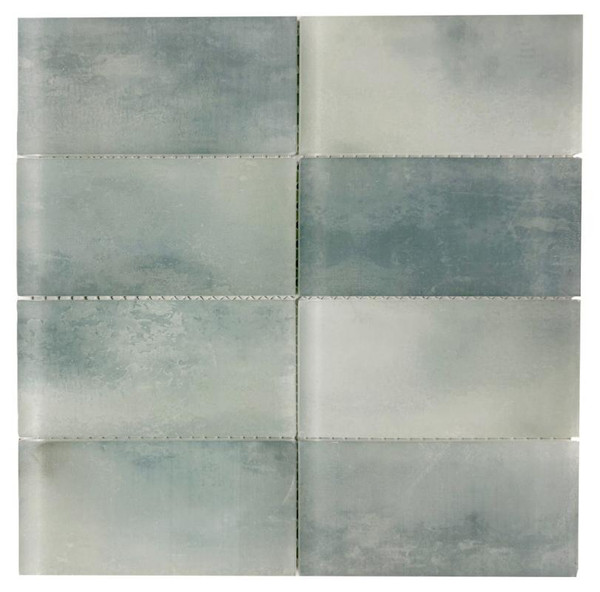Seafoam Mist 3x6 Glass Mosaic 12x12 - EACH