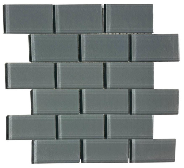 Clear Grey 2x4 Brick Glass Mosaic 12x12 - EACH