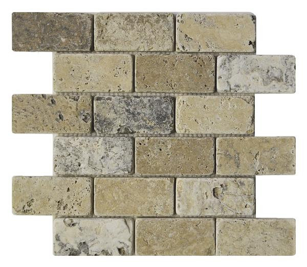 Antique Onyx Travertine 2x4 Tumbled Mosaic - EACH