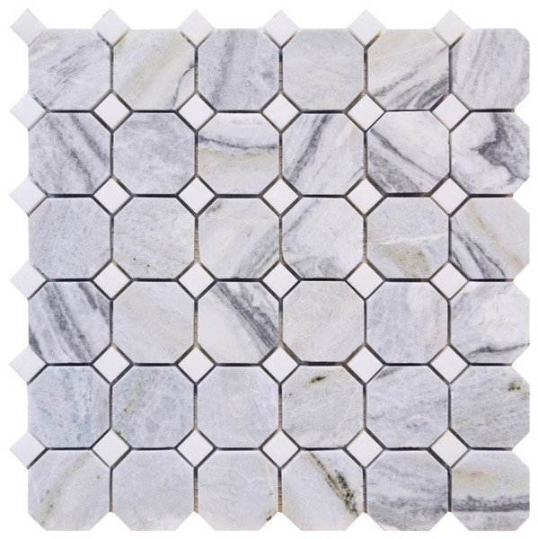 Blue Valley 2" Octagon Honed Marble Mosaic 12x12 - EACH