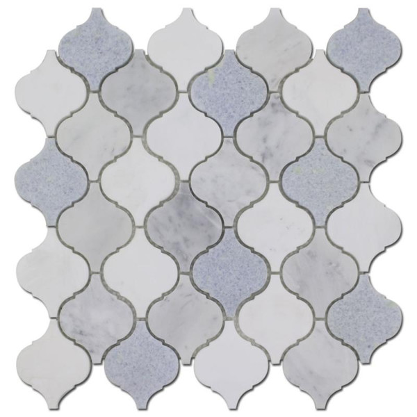 Arabesque Dolomite/Carrara/Blue Celeste Mosaic 12x12 - EACH