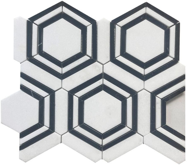 Black And White Hexagon Marble Mosaic 12x12 - EACH
