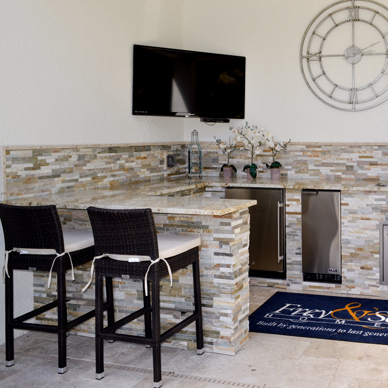 A welcoming outdoor space with ledgers.